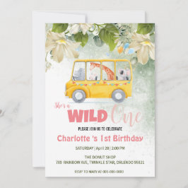 Invitación Escuela Cute Wild One safari Bus primera flora de 