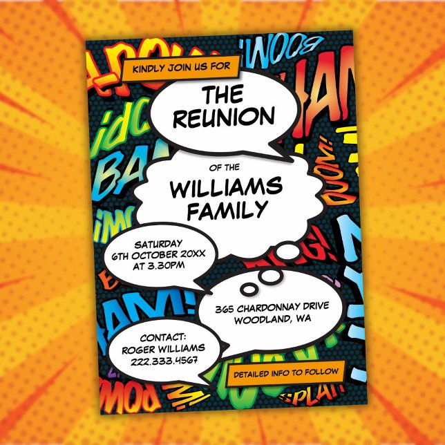 Invitación Escuela de diversiones de familia libera a Fiesta  (Fun Family School Freinds Reunion Party Invitation)