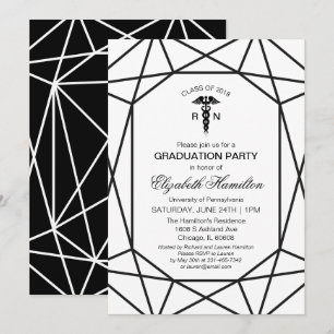 Invitación Escuela de Enfermería Caduceo Médico Chic Negro y