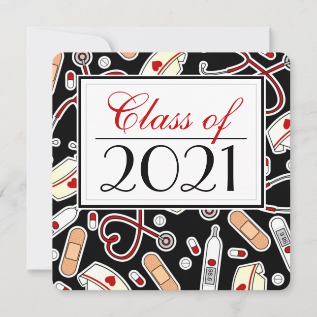 Invitación Escuela de Enfermería Cuta RN Black Graduation Squ (Anverso)
