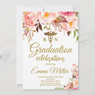 Invitación Escuela de Enfermería, Floral Boho y Graduación de