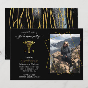 Invitación Escuela de enfermería Foto Graduación de Oro Negro