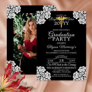 Invitación Escuela de Enfermería fotográfica de encaje Grad
