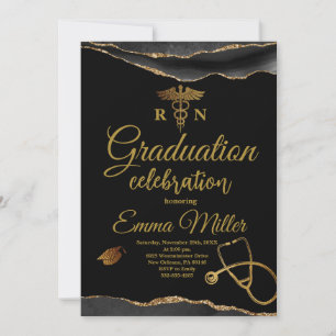 Invitación Escuela de enfermería Graduación en Negro y Oro