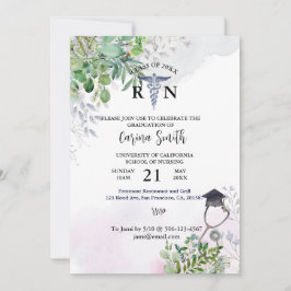 Invitación Escuela de enfermería Graduación Floral Morado Bot