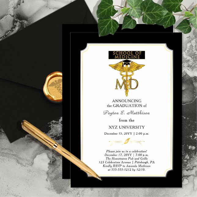 Invitación Escuela de Médica de Medicina | Graduación del méd (School of Medicine Doctor Physician Graduation Invitation)