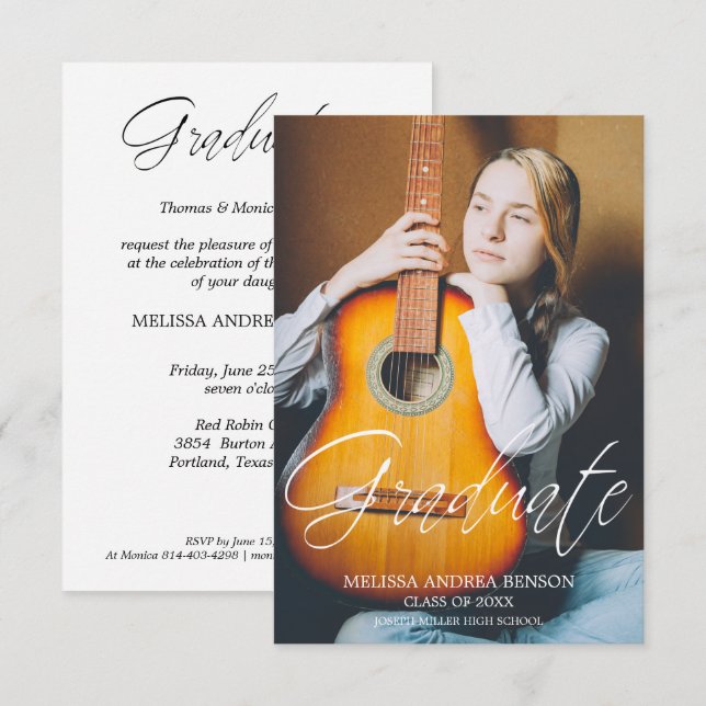 Invitación Escuela Secundaria de Típografía de Guión Whimsica (Anverso / Reverso)