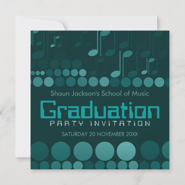 Invitación Escuela Verde azulada de Graduación de Música (Anverso)