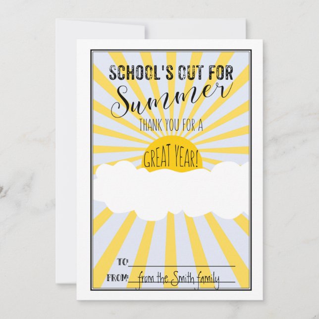 Invitación escuelas fuera de verano regalo de profesor CARD H (Anverso)