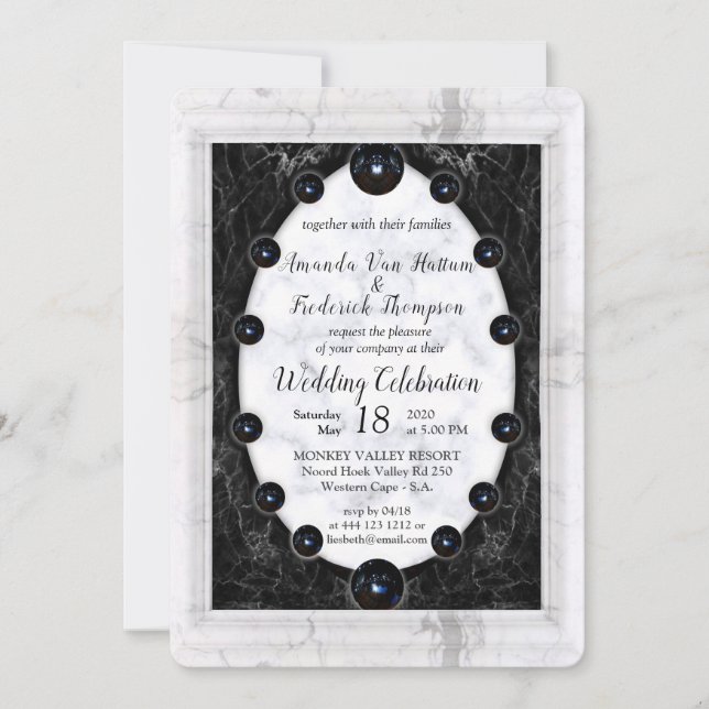 Invitación Esferas opulentas de mármol blanco y negro (Anverso)