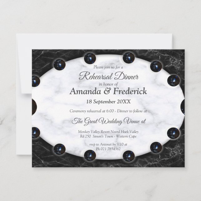 Invitación Esferas opulentas de mármol blanco y negro (Anverso)