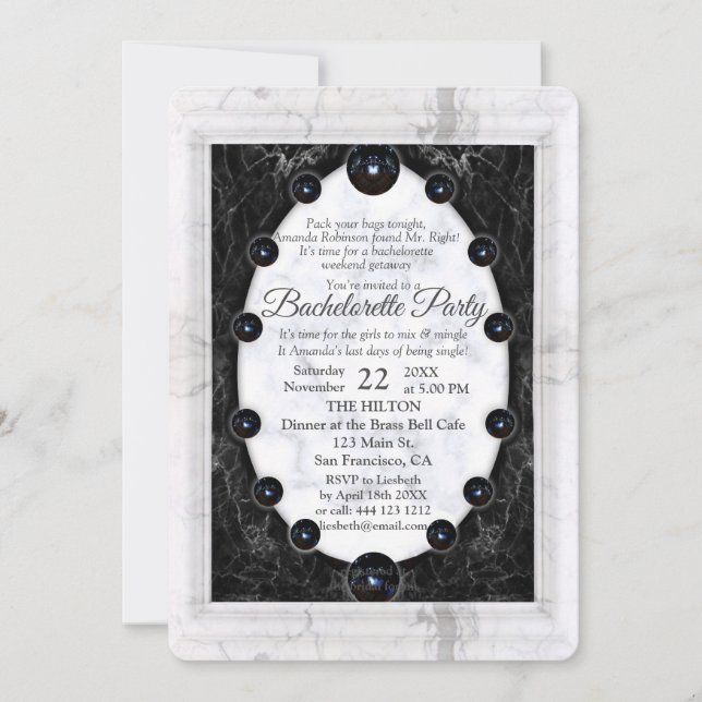 Invitación Esferas opulentas de mármol blanco y negro (Anverso)