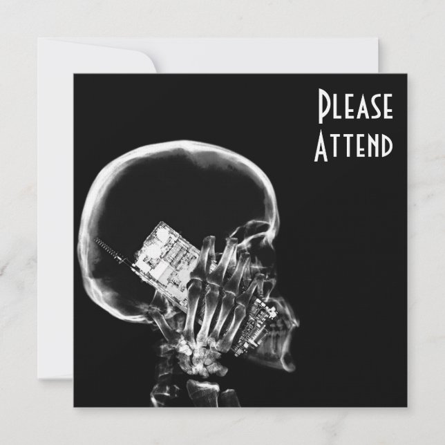 INVITACIÓN ESKELETON DE RAYO X EN TELÉFONO CELULAR NEGRO Y BL (Anverso)