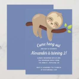 Invitación Eslogan kawaii en Ilustracion azul árbol