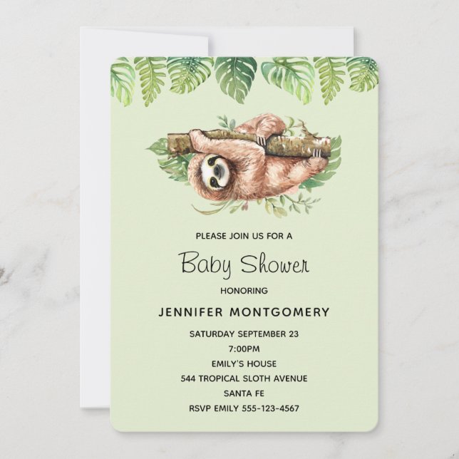 Invitación Eslora de acuarela y ducha de hojas tropicales (Anverso)