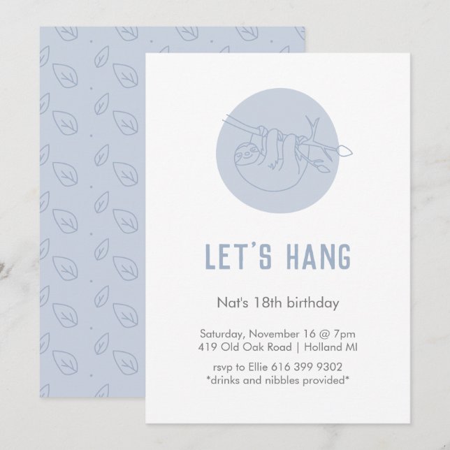 Invitación Eslora de animales pura y simple cumpleaños azul m (Anverso / Reverso)