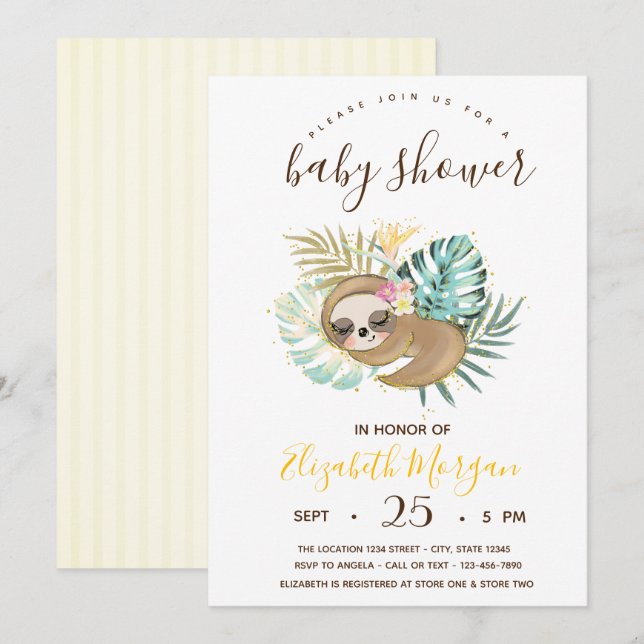 Invitación Eslora de dormir suave, Baby Shower de franjas (Anverso / Reverso)