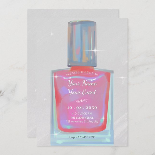 Invitación Esmalte de uñas de glamour rosa (Anverso / Reverso)