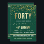 Invitación Esmeralda | Confetti de oro 40.º Fiesta de cumplea<br><div class="desc">Esmeralda | Confeti de oro 40 invitaciones a la fiesta de cumpleaños. Esta invitación formal, elegante, moderna y de moda a la fiesta de cuarenta años es apta para hombres o mujeres. Comprende líneas limpias doradas, un guión gótico elegante de funda superior y un sofisticado texto de Relieve metalizado de...</div>