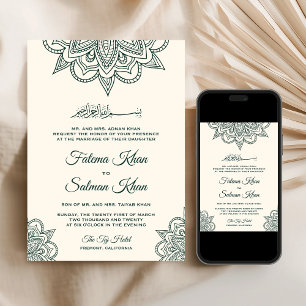 Invitación Esmeralda crema Henna Mehndi Boda musulmana islámi