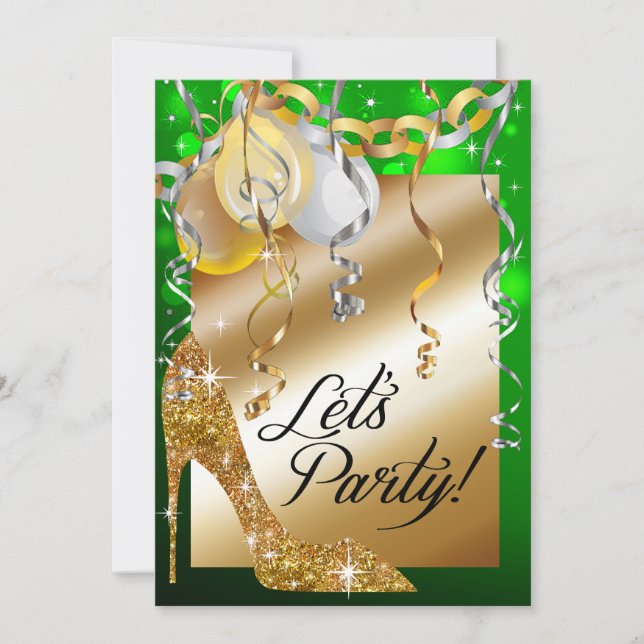 Invitación Esmeralda del cumpleaños de los globos del (Anverso)