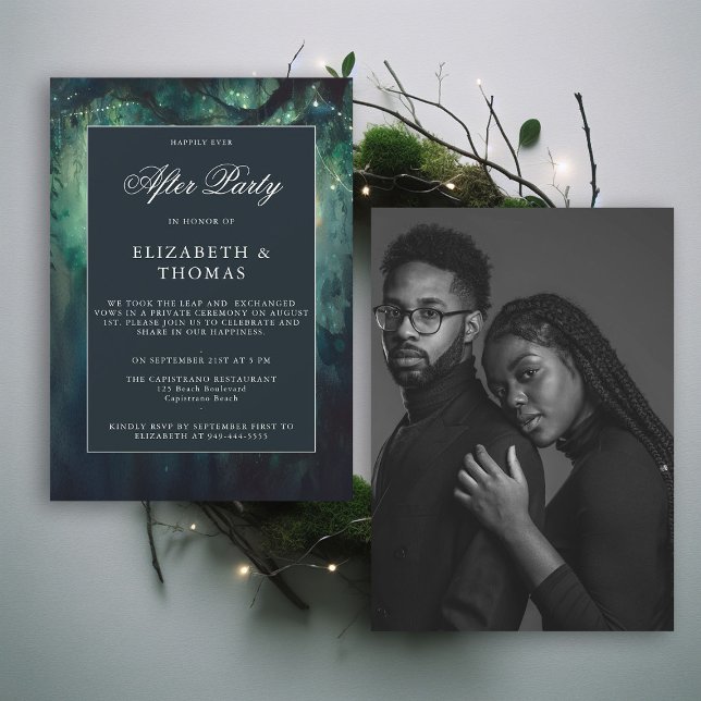 Invitación Esmeralda forestal encantada tras recepción Fiesta (reception only happily ever after party wedding invitation enchanted forest garden fairy lights chic)