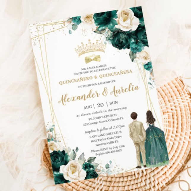 Invitación Esmeralda Green Champagne Chica Quinceañera (Subido por el creador)