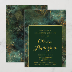 Invitación Esmeralda Green & Gold Fleck Bridesmaids Luncheon
