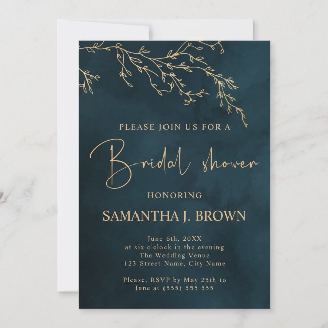 Invitación Esmeralda Green Gold Greenery Bridal Shower (Anverso)