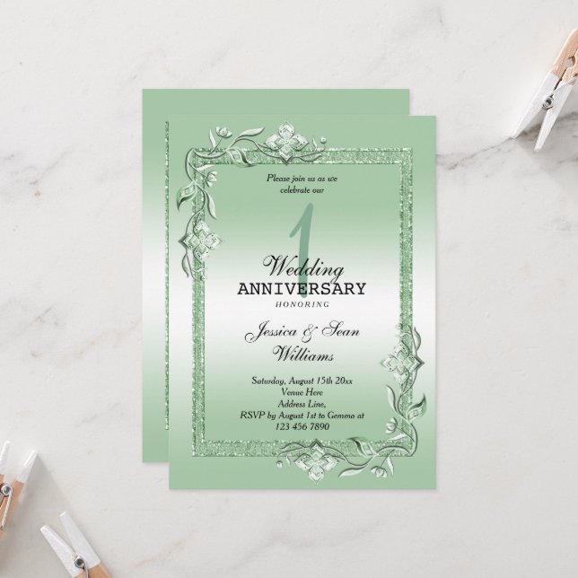 Invitación Esmeralda Joya y Brillo 1er Boda (Anverso/Reverso In Situ)