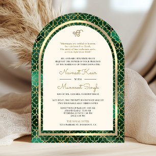 Invitación Esmeralda Oro Marroquí QR Código Sikh Arch Boda