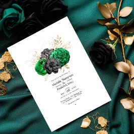 Invitación Esmeralda oscura y Boda floral de oro