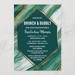 Invitación Esmeralda Resumen de oro Agate Marble Brunch Bubbl