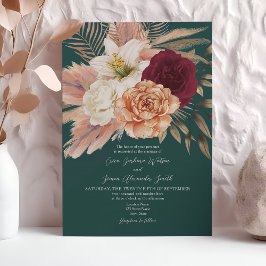 Invitación Esmeralda rústica y Boda floral borgoña