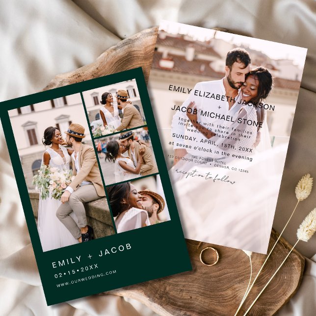 Invitación Esmeralda Verde 5 Foto Boda elegante moderna (Subido por el creador)