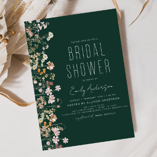 Invitación Esmeralda Verde Boho Wildflower Ducha de novias