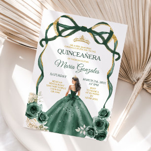 Invitación Esmeralda Verde Bow Princesa de Oro Corona Quincea