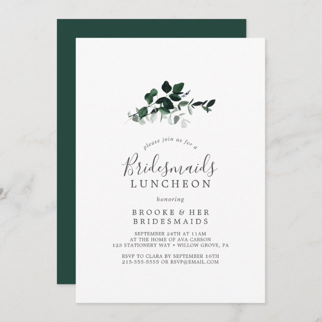 Invitación Esmeralda Verde Bridesmaids Luncheon (Anverso / Reverso)
