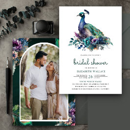 Invitación Esmeralda Verde Floral Peacock Foto Ducha de novia