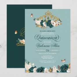Invitación Esmeralda Verde Mariposa Elegante Quinceanera