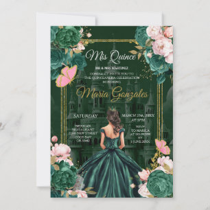 Invitación Esmeralda Verde Mis Quince Floral Quinceañera