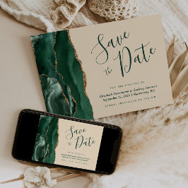 Invitación Esmeralda Verde Oro Ágata Champagne Save the Date
