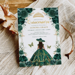 Invitación Esmeralda Verde Quinceañera Charro Vestido Mis Qui