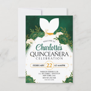 Invitación Esmeralda Verde Quinceañera Vestido Princesa Blanc