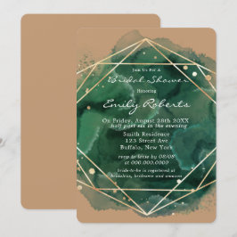 Invitación Esmeralda Verde Tan Gold Watercolor Ducha de novia