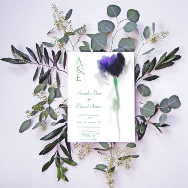 Invitación Esmeralda Verde Tulip Floral Monograma Boda (greenery tulip floral  wedding invitation )