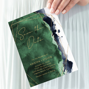 Invitación Esmeralda Verde y color azul marino Salven la fech