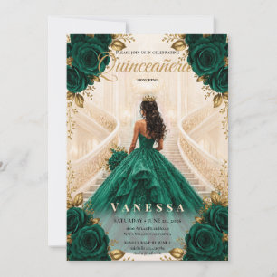 Invitación esmeralda y dorada de Quinceañera