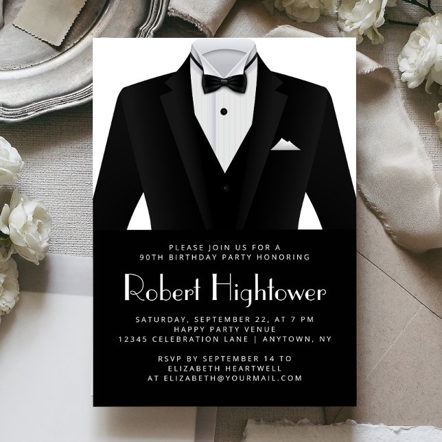 Invitación Esmoquin blanco y negro para fiesta de cumpleaños  (Subido por el creador)