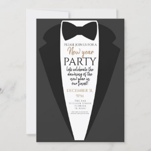 Invitación esmoquin, corbata negra fiesta de año nuevo PTO PT